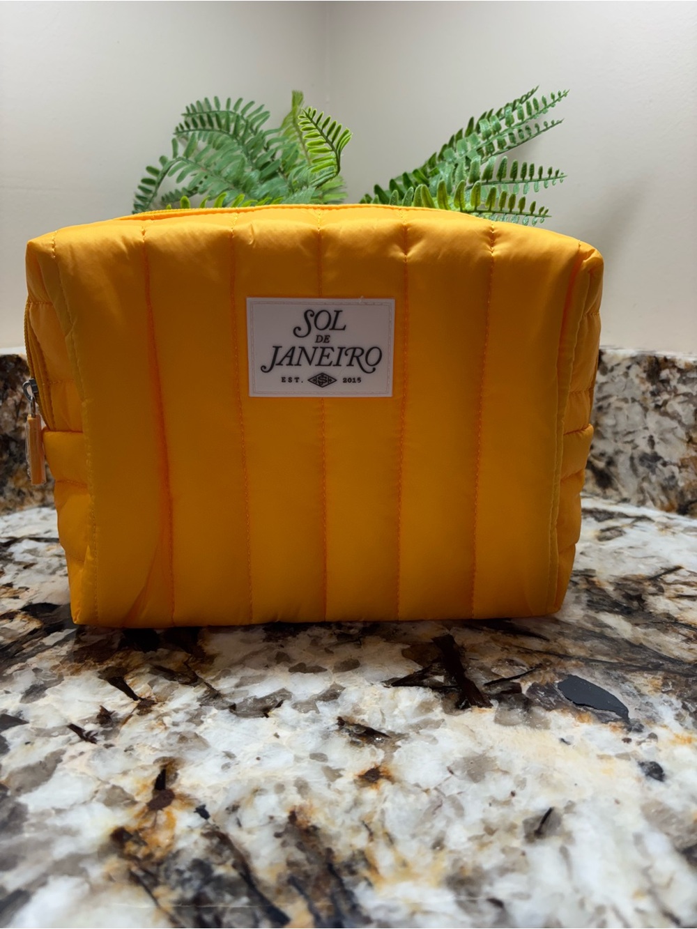Sol de Janeiro Bright Yellow Quilted Pouch with Logo Patch